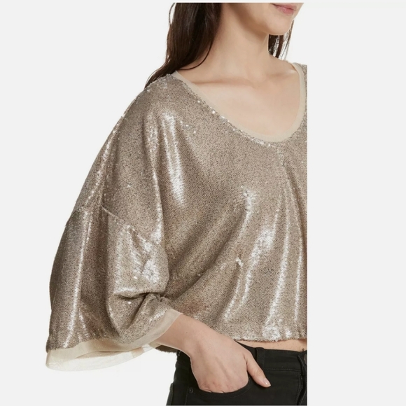 NWT Free People Champagne Sequins Top in Small - Picture 3 of 9